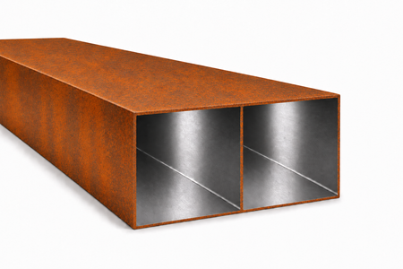 Hliníkový profil 250x100x2,5 R0,5 s přepážkou - imitace corten